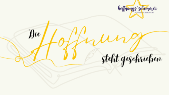 Ein gezeichnetes Buch mit kursiver Schrift Die Hoffnung steht geschrieben